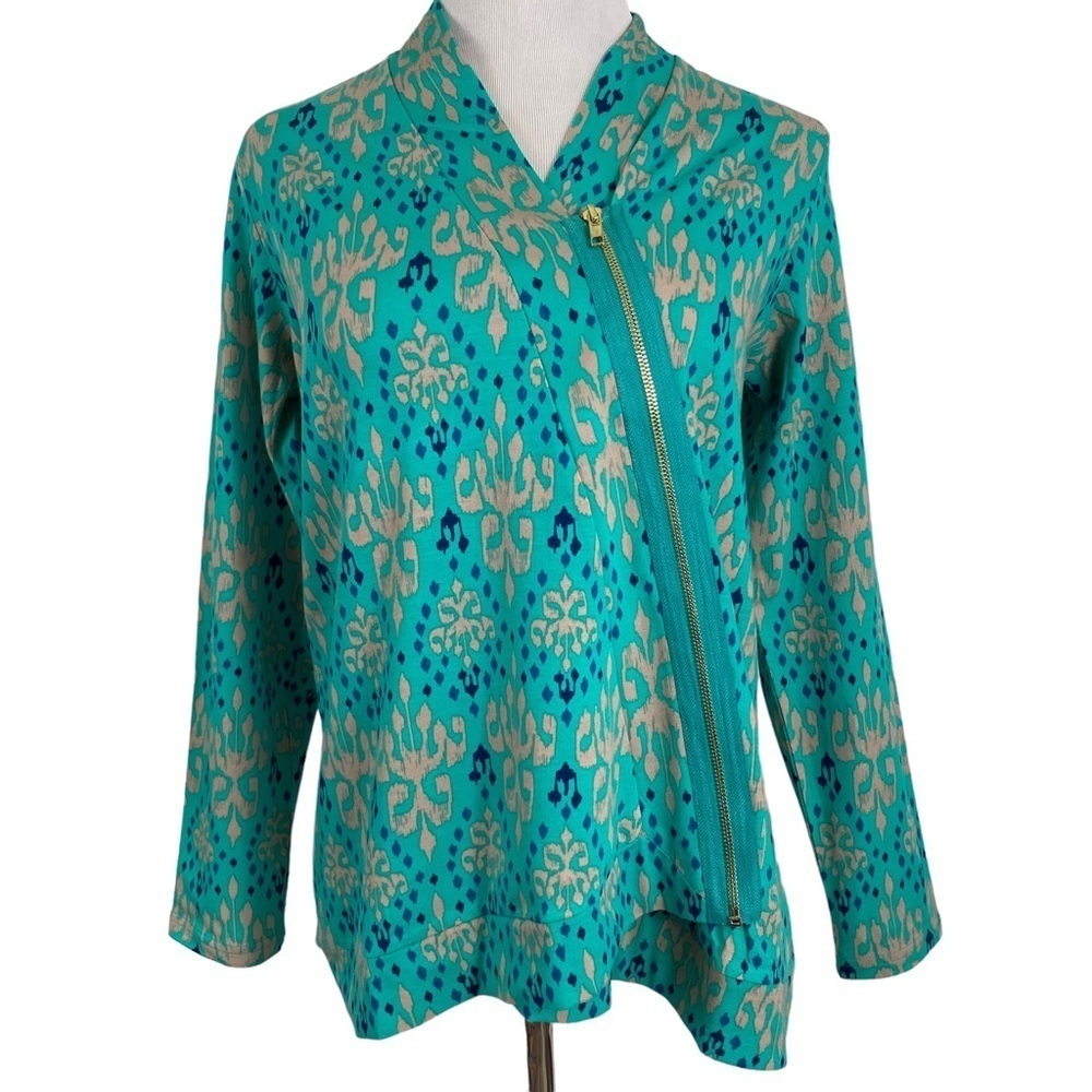 All For Color Womens Sweater Size Medium Brooklyn Diagonal Zip Cardigan Green